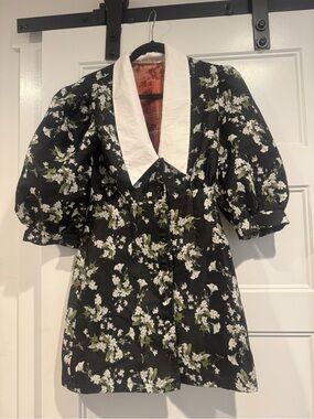 AUREUM Black Floral Mini Dress with White Collar